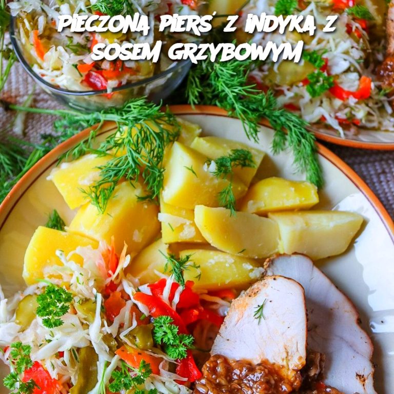 Pieczona pierś z indyka z sosem grzybowym