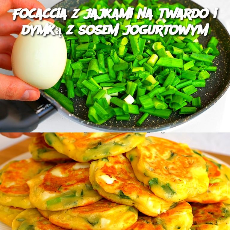 Focaccia z jajkami na twardo i dymką z sosem jogurtowym