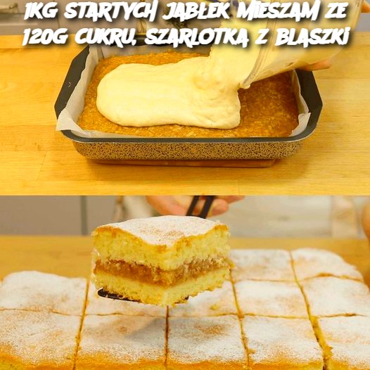 1kg startych jabłek mieszam ze 120g cukru, szarlotka z blaszki