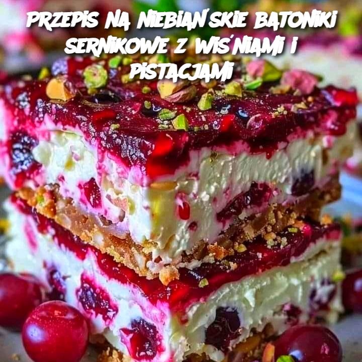 Przepis na niebiańskie batoniki sernikowe z wiśniami i pistacjami