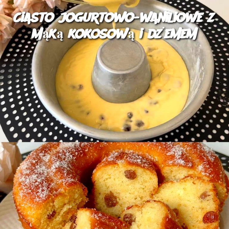 Ciasto jogurtowo-waniliowe z mąką kokosową i dżemem