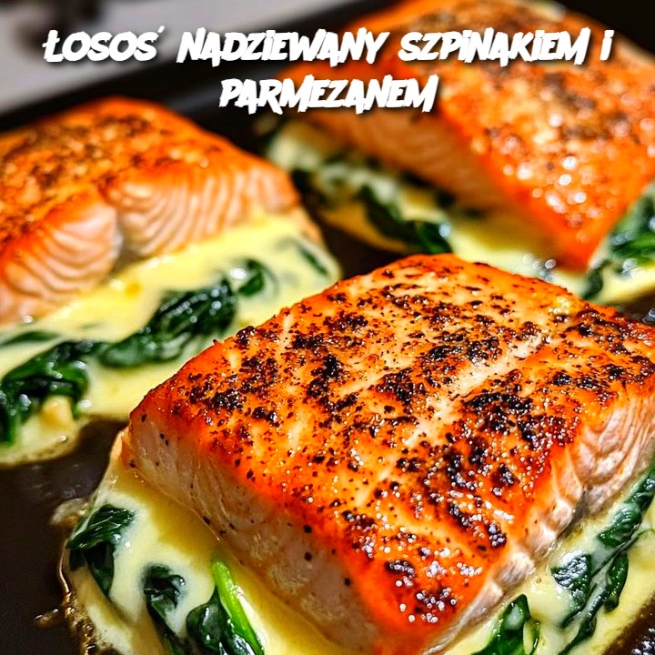 Łosoś nadziewany szpinakiem i parmezanem