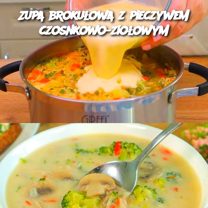 Zupa brokułowa z pieczywem czosnkowo-ziołowym