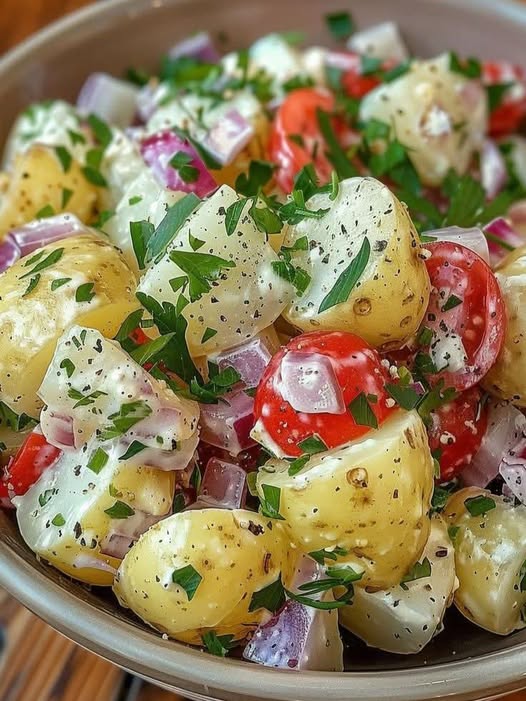 Aromatyczna grecka sałatka ziemniaczana z wyrazistym dressingiem