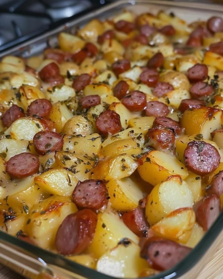 Zapiekanka z wędzonej kiełbasy i ziemniaków – sycąca, aromatyczna i całkowicie bezwysiłkowa